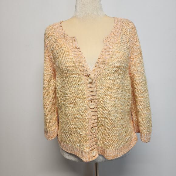 J.jill Linen Blend Tweed Cardigan Size XL Orange Boxy 3/4 Sleeve Mature Autumn - Picture 1 of 14